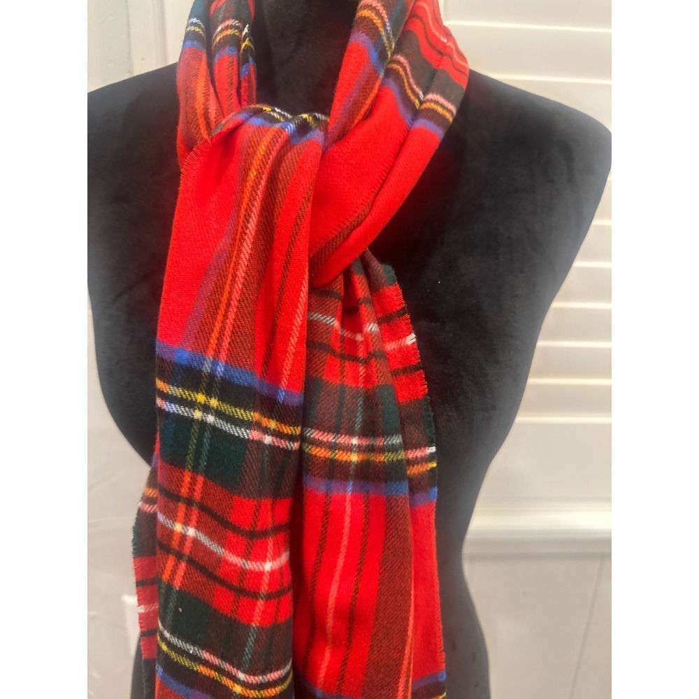 Cashmink V Fraas Red Plaid winter fall  Scarf Fringe Germany 13x65 holiday - Picture 2 of 6